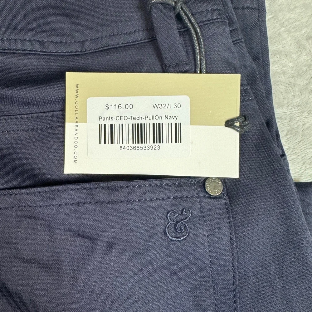 NWT Collars & Co Mens Tech Pull On Pants 32x30 Navy Blue Stretch Casual Golf